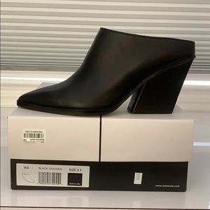 NEVER WORN Black, leather, "Ira" med heel slide.